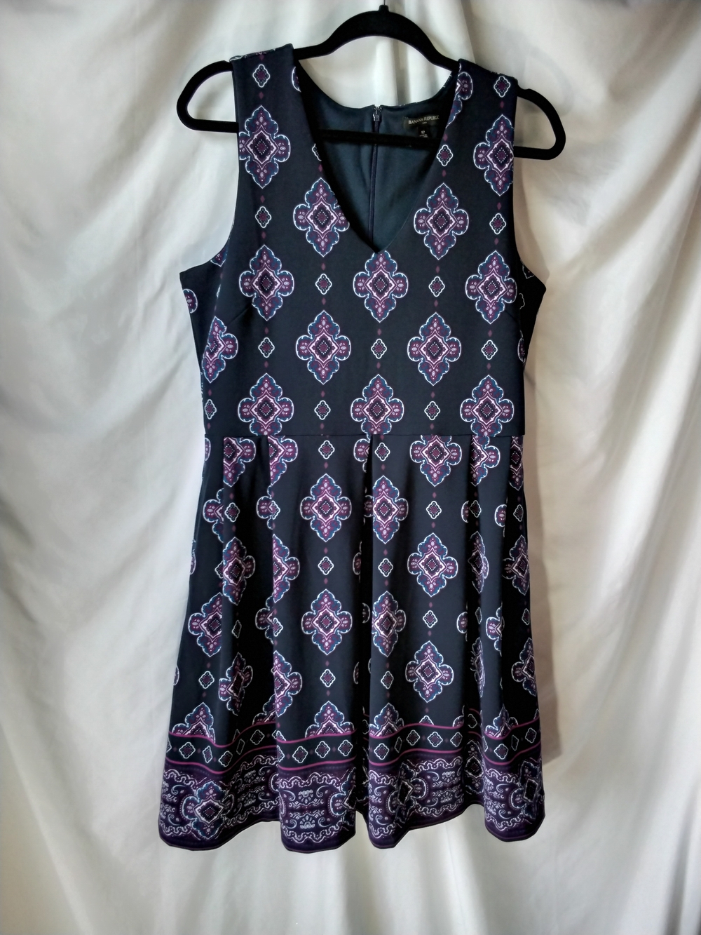 Banana Republic Navy Dress with Purple Medallion Print